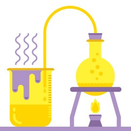 Ilustração de equipamentos de laboratório químico representando a descoberta do adesivo pelo Dr. Spencer Silver na 3M